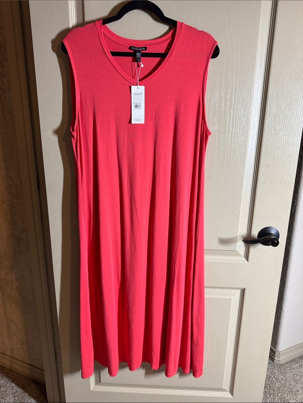 Eileen Fisher Size L Coral Sleeveless Midi Dress Soft & Stretchy Fabric